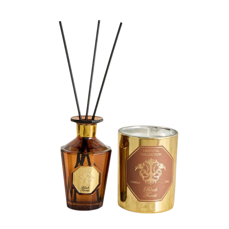 ست هدیه شمع و خوشبو کننده هوا ۱۰۰ میلیلیتری برند اورینتال Oriental رایحه جنگل سیاه Black Forest