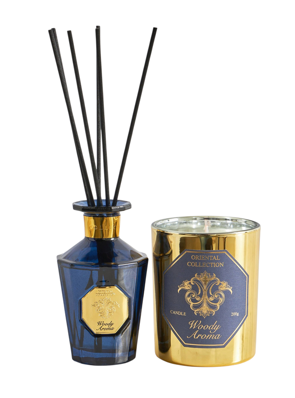 ست هدیه شمع و خوشبو کننده هوا ۱۰۰ میلیلیتری برند اورینتال Oriental رایحه چوبی Woody Aroma